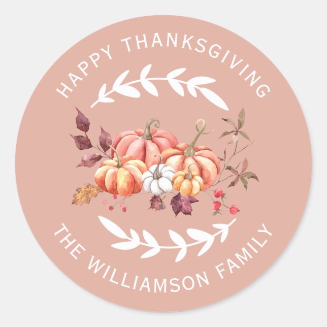 Sticker Rond Bon thanksgiving Adresse de retour Dusty Pink (Devant)