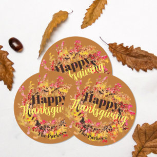 Sticker Rond Bon thanksgiving aquarelle chute laisse la couronn