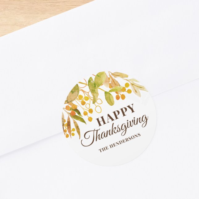 Sticker Rond Bon thanksgiving Aquarelle Feuilles d'automne (Créateur téléchargé)