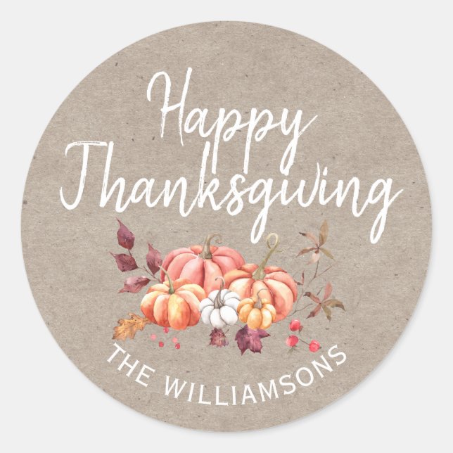 Sticker Rond Bon thanksgiving Automne Citrouille papier Kraft (Devant)
