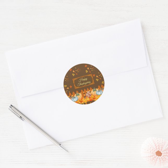 Sticker Rond Bon thanksgiving Automne Classique (Enveloppe)