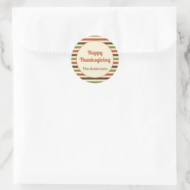 Sticker Rond Bon thanksgiving Automne Couleurs Rayures (Sac)