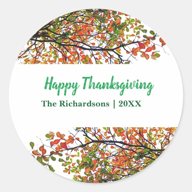 Sticker Rond Bon thanksgiving Automne Écoulement (Devant)