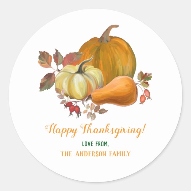 Sticker Rond Bon thanksgiving Automne Harvest Citrouille Foliin (Devant)