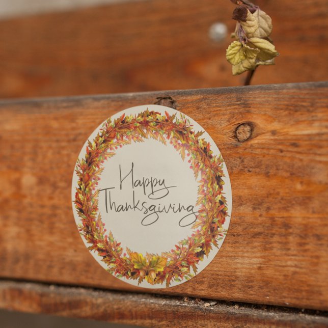 Sticker Rond Bon thanksgiving Autumn Leaf Wreath Fall (Créateur téléchargé)