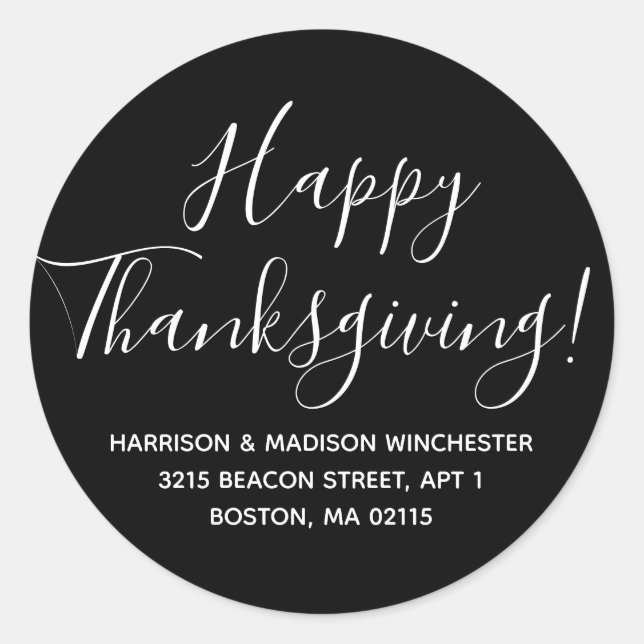 Sticker Rond Bon thanksgiving blanc noir adresse de retour (Devant)