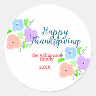 Sticker Rond Bon thanksgiving bleu violet rose ajouter famille 