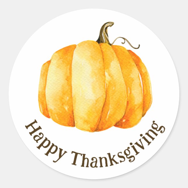 Sticker Rond Bon thanksgiving. Citrouille aquarelle automne (Devant)