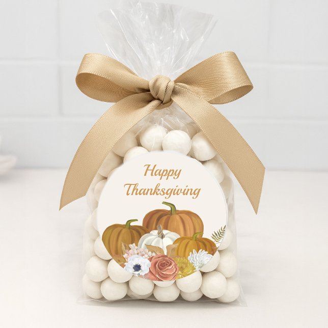 Sticker Rond Bon thanksgiving Citrouille Floral Bourgogne Orang ("Happy Thanksgiving" sticker)