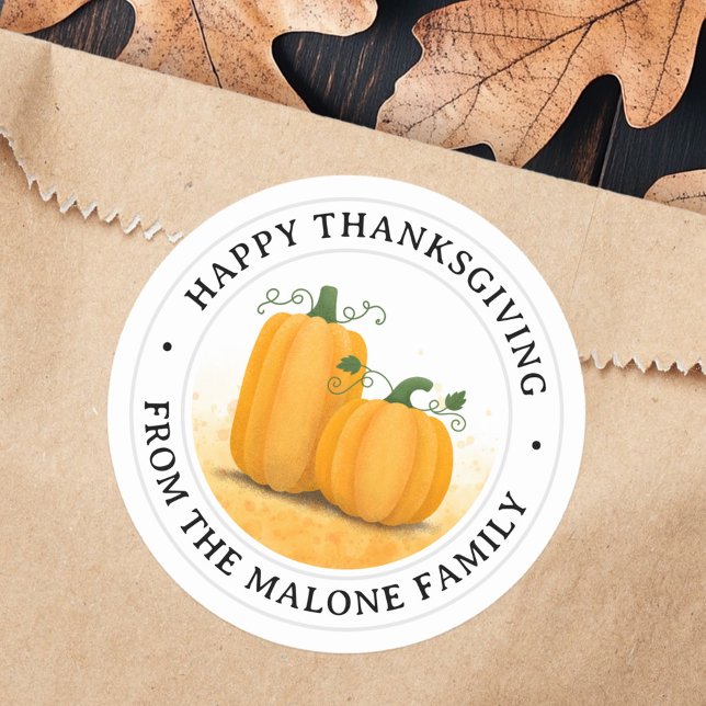 Sticker Rond Bon thanksgiving citrouille moisson d'automne Clas (Happy Thanksgiving pumpkins autumn harvest Classic Classic Round Sticker)