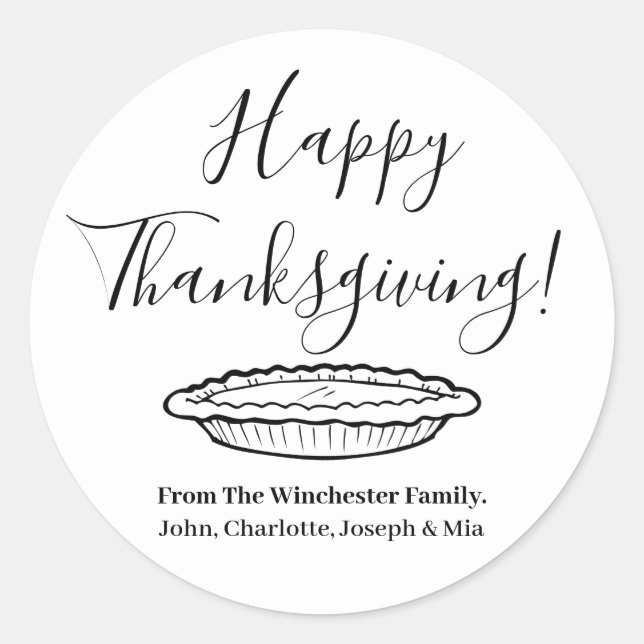 Sticker Rond Bon thanksgiving citrouille pie personnalisé scrip (Devant)
