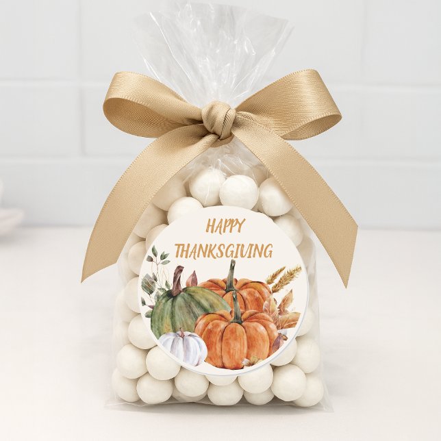 Sticker Rond Bon thanksgiving Citrouille vert orange blanc (Happy Thanksgiving sticker)