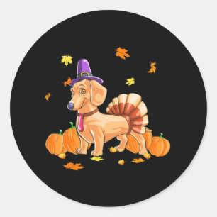 Sticker Rond Bon thanksgiving Dachshund Turquie drôle