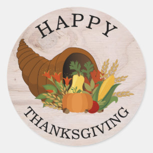 Sticker Rond Bon thanksgiving de Cornucopia d'automne rustique
