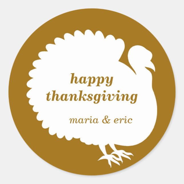 Sticker Rond bon thanksgiving de dinde blanche Brown sur mesure (Devant)