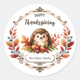 Sticker Rond Bon thanksgiving de hérisson mignon personnalisé