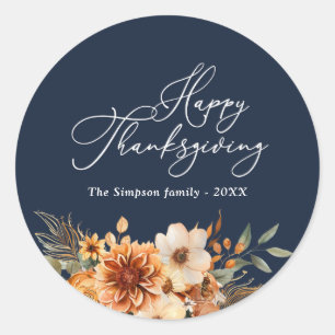Sticker Rond bon thanksgiving de la marine florale automnale