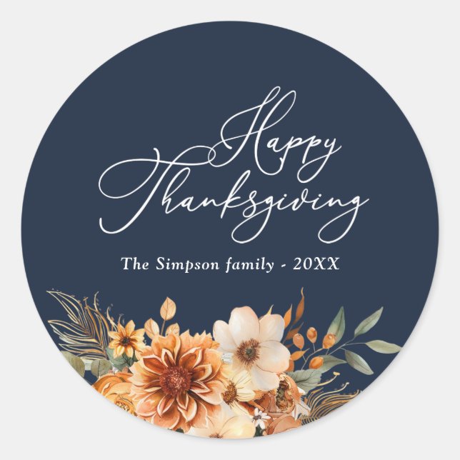 Sticker Rond bon thanksgiving de la marine florale automnale (Devant)