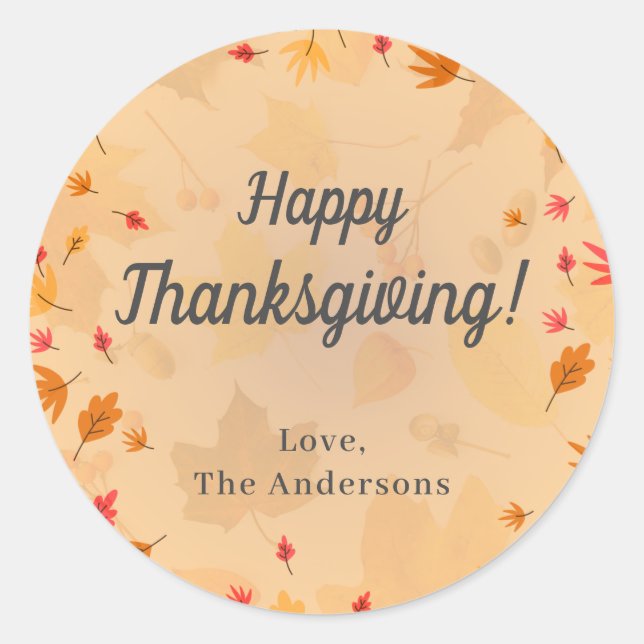 Sticker Rond Bon thanksgiving de messages PERSONNALISÉ Automne (Devant)