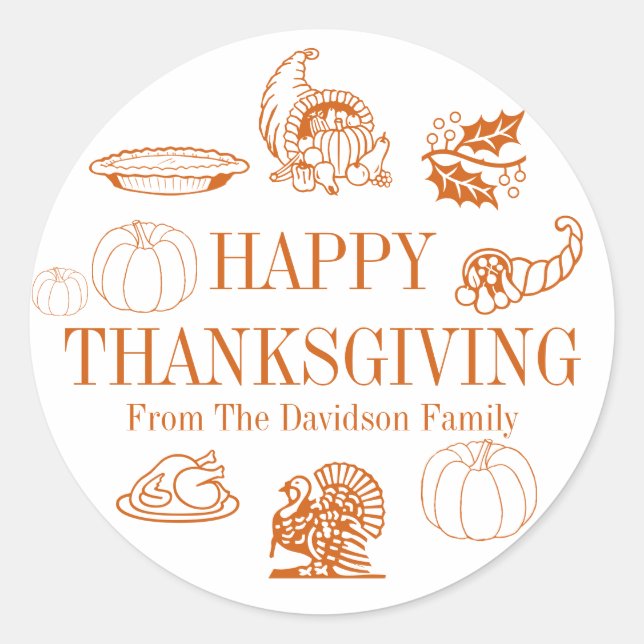 Sticker Rond Bon thanksgiving de nom personnalisé faveurs cadea (Devant)