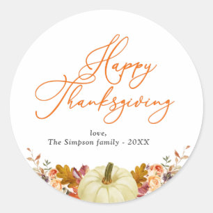 Sticker Rond bon thanksgiving de script orange