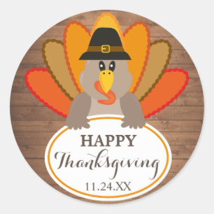 Sticker Rond Bon thanksgiving drôle dinde rustique baguette