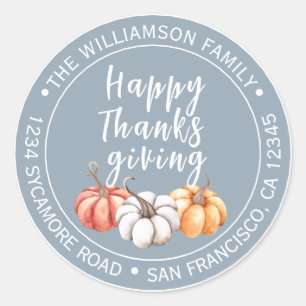 Sticker Rond Bon thanksgiving Dusty Blue Nom Adresse de retour