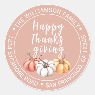 Sticker Rond Bon thanksgiving Dusty rose Adresse de retour
