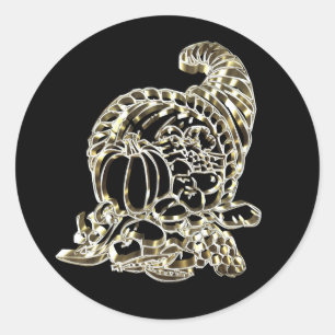 Sticker Rond Bon thanksgiving Élégant Golden Cornucopia