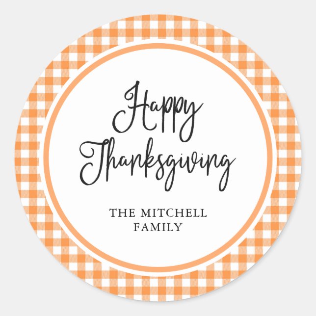 Sticker Rond Bon thanksgiving | En vichy orange (Devant)