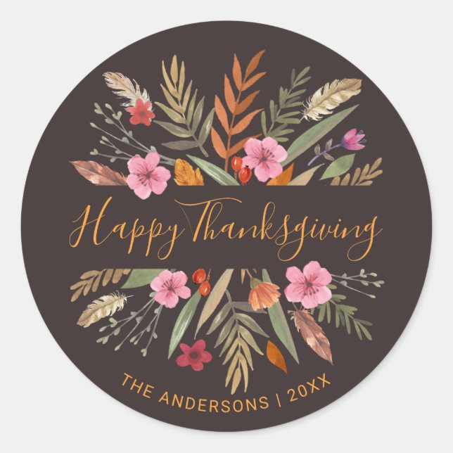 STICKER ROND BON THANKSGIVING FESTIVE D'AUTOMNE DE COULEUR D'EA (Devant)
