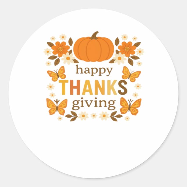 Sticker Rond Bon thanksgiving Floral Citrouille classique T-shi (Devant)
