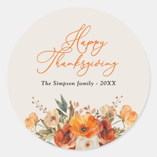 Sticker Rond bon thanksgiving floral de style (Devant)