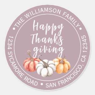 Sticker Rond Bon thanksgiving Mauve Nom Adresse de retour