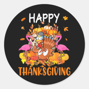 Sticker Rond Bon thanksgiving mignonne Flamants roses adorables