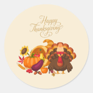 Sticker Rond Bon thanksgiving mignonne Turquie, corne de abonda