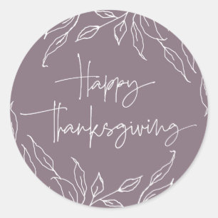 Sticker Rond Bon thanksgiving Motif Mauve Leaf