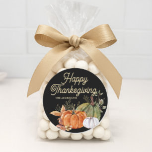 Sticker Rond Bon thanksgiving noir Citrouille blanc orange