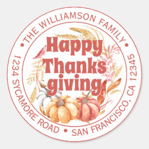 Sticker Rond Bon thanksgiving Nom de famille Adresse de retour