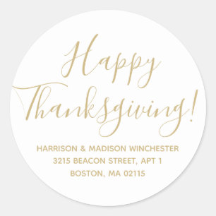 Sticker Rond Bon thanksgiving or blanc adresse de retour
