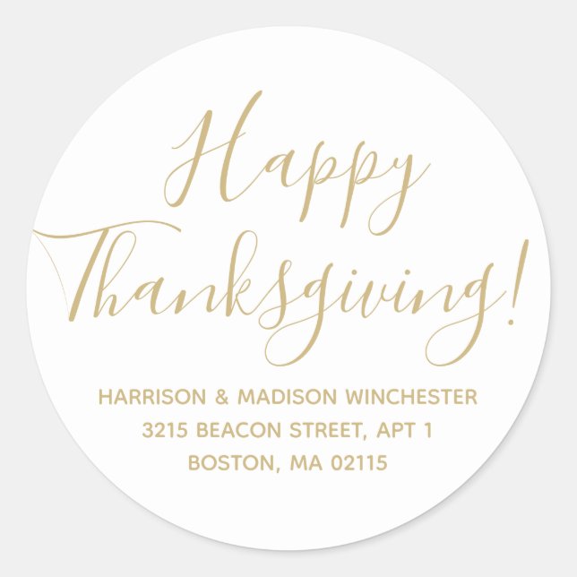 Sticker Rond Bon thanksgiving or blanc adresse de retour (Devant)