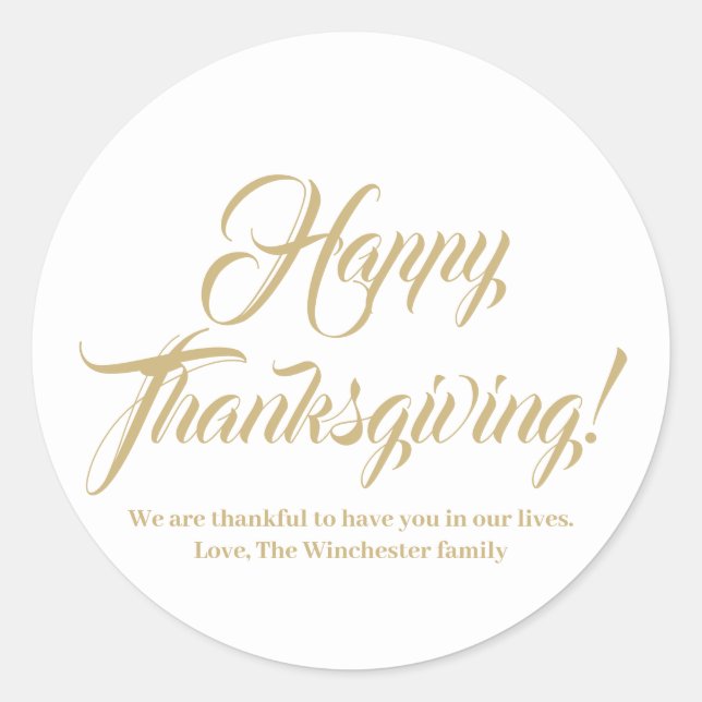 Sticker Rond Bon thanksgiving or blanc script personnalisé text (Devant)