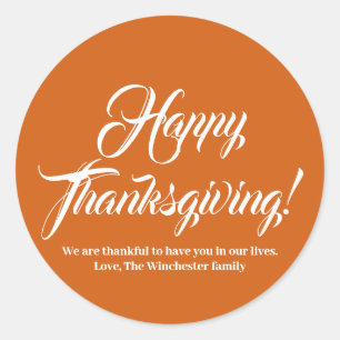 Sticker Rond Bon thanksgiving orange épice texte du script pers