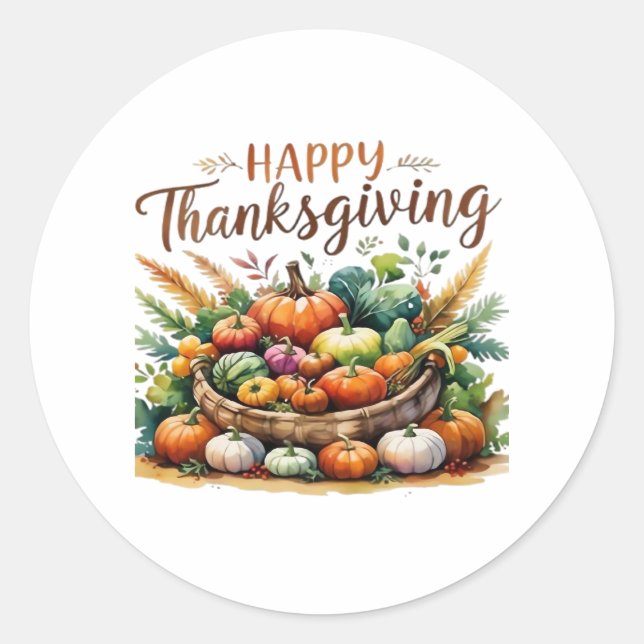 Sticker Rond Bon thanksgiving - Panier de récolte avec Citrouil (Devant)