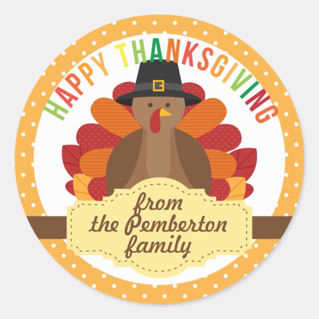 Sticker Rond Bon thanksgiving personnalisé Cute Turkey (Devant)