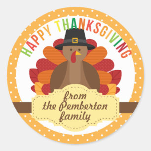 Sticker Rond Bon thanksgiving personnalisé Cute Turkey