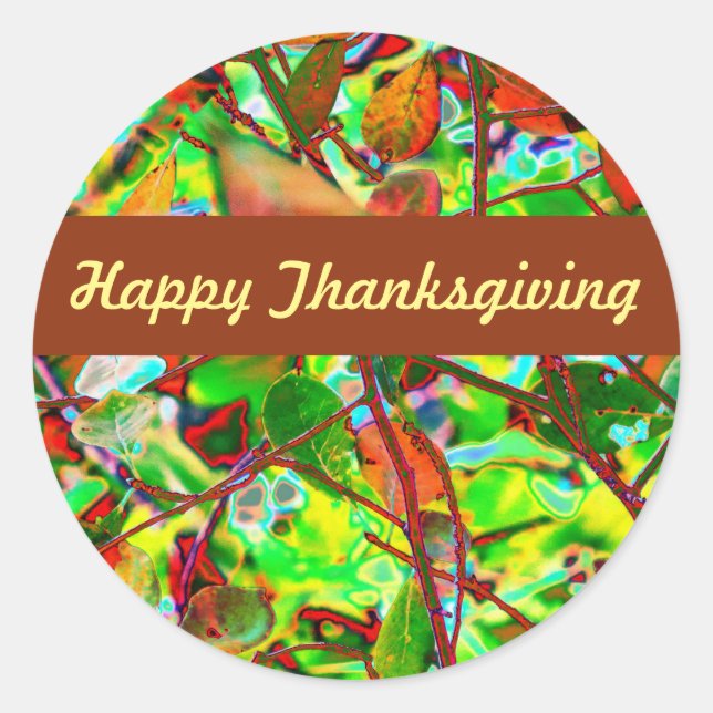 Sticker Rond Bon thanksgiving personnalisé des feuilles d'autom (Devant)