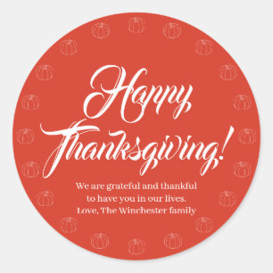 Sticker Rond Bon thanksgiving rouge texte du script citrouille