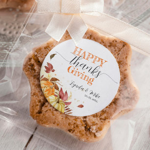 Sticker Rond Bon thanksgiving, Rustic Fall Citrouilles
