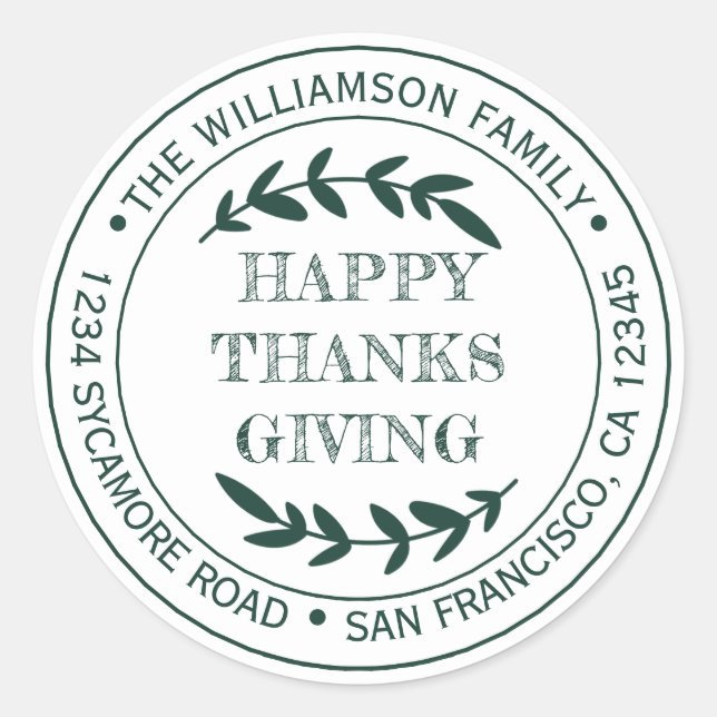 Sticker Rond Bon thanksgiving rustique Adresse de retour Green (Devant)